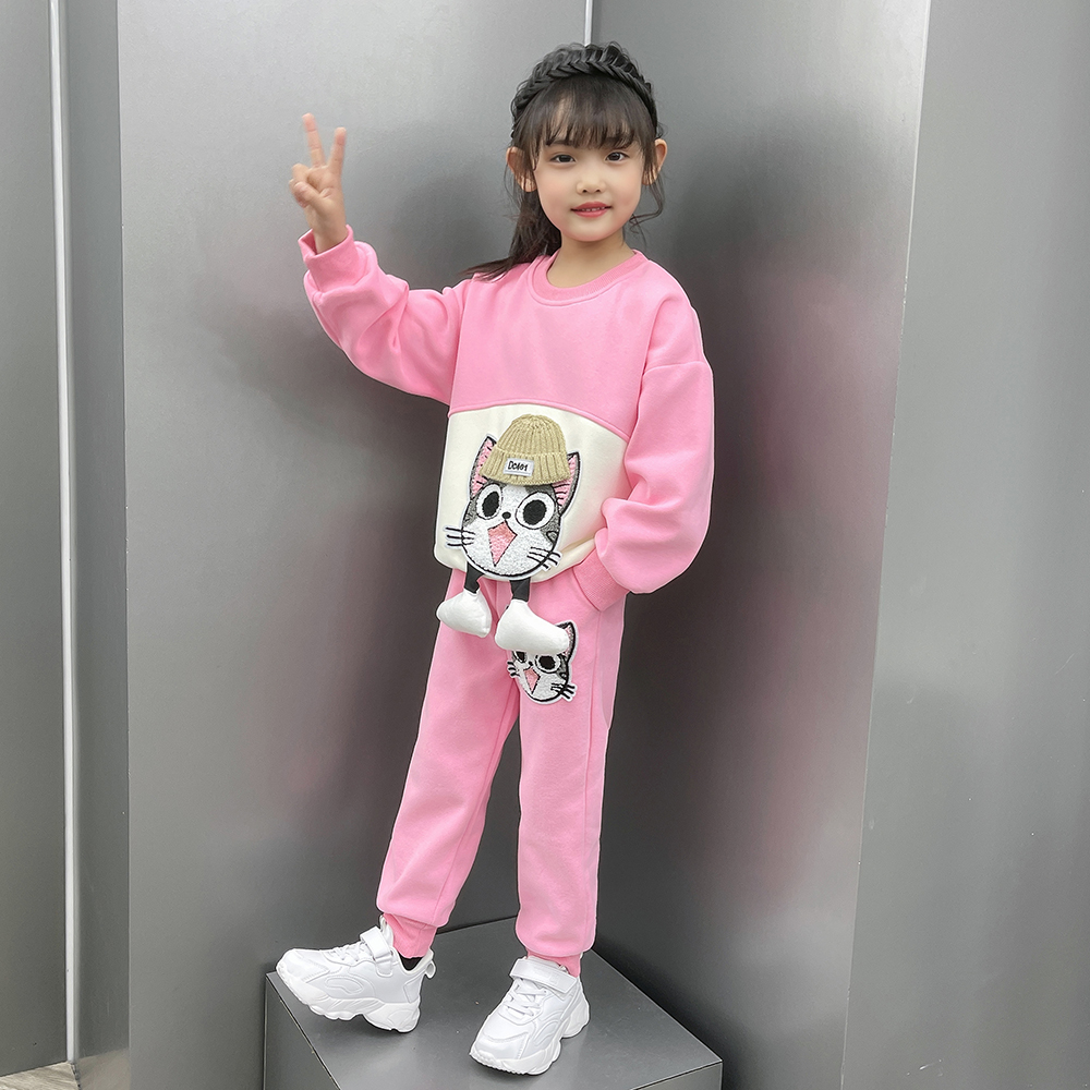 童装套装春款2025新款女童洋气时尚卡通中大童外穿卫衣两件套潮款