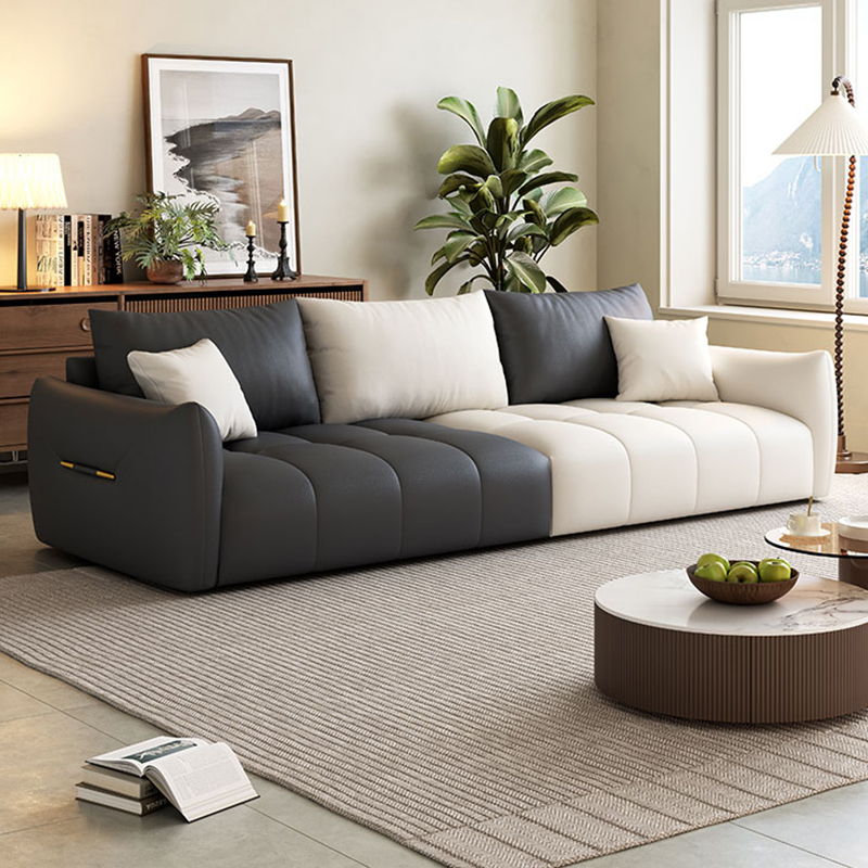 现代简约家用客厅精钢弹簧免洗猫抓皮创意大坐深牛角沙发轻奢