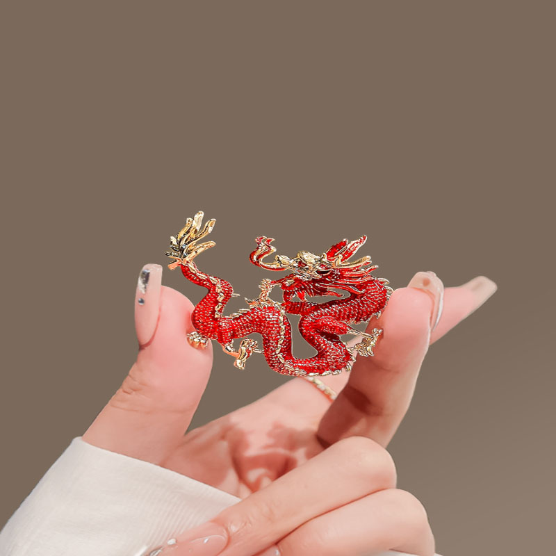 红色火焰龙型胸针高档男女国潮西装饰创意别针个性胸花i