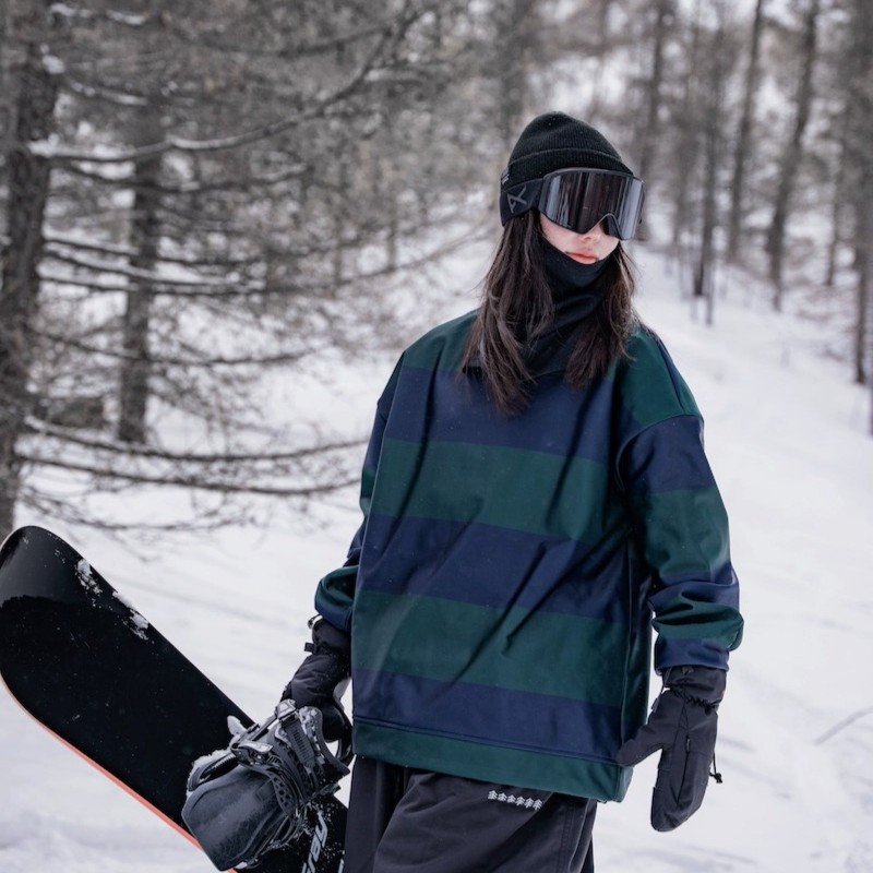 AWKA单板滑雪服卫衣女男款宽松美式条纹防风防水户外运动雪地上衣