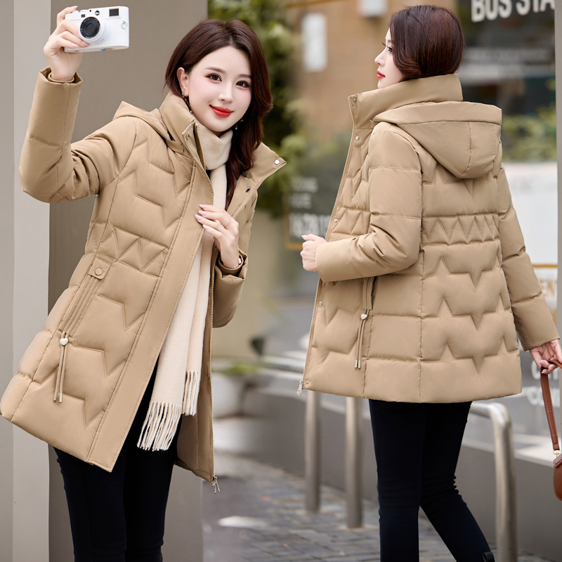 2024妈妈装棉服女中长款加厚保暖修身显瘦洋气百搭冬季连帽外套