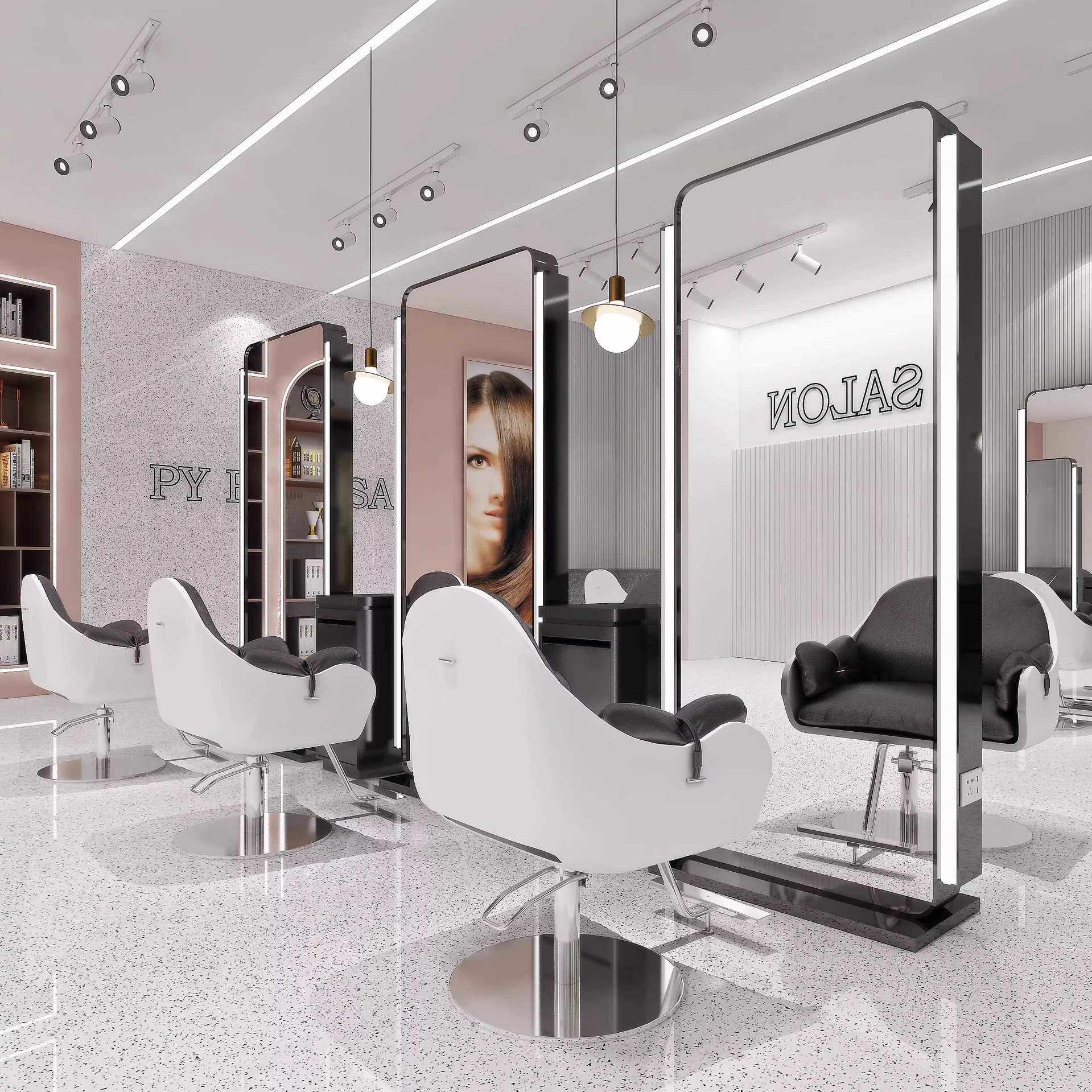 网红美发店镜台发廊专用理发店镜子剪发镜带灯单面双面全身落地镜