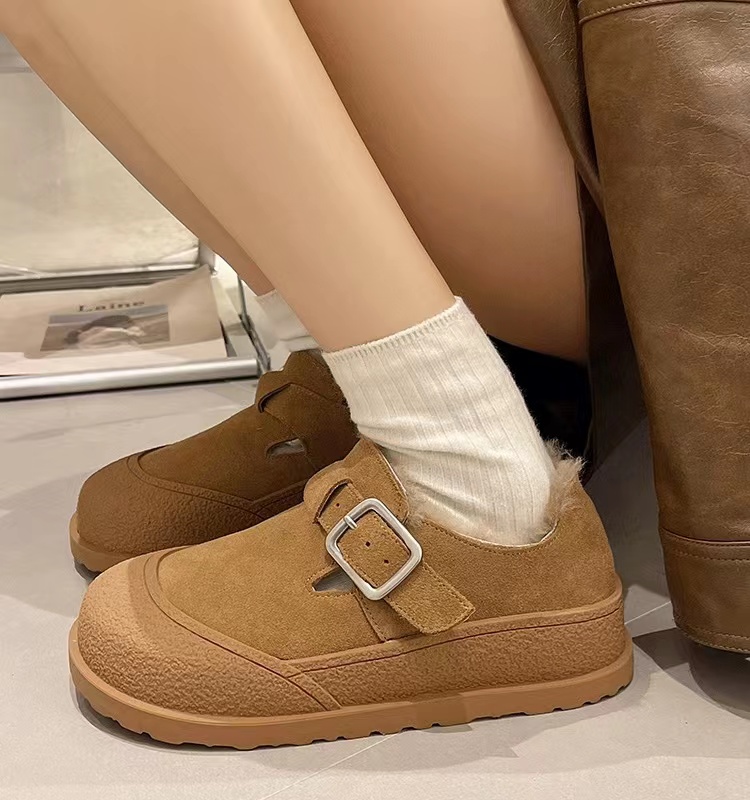 厚底皮毛一体勃肯鞋女2024年新款冬季雪地靴加绒磨砂休闲鞋女百搭