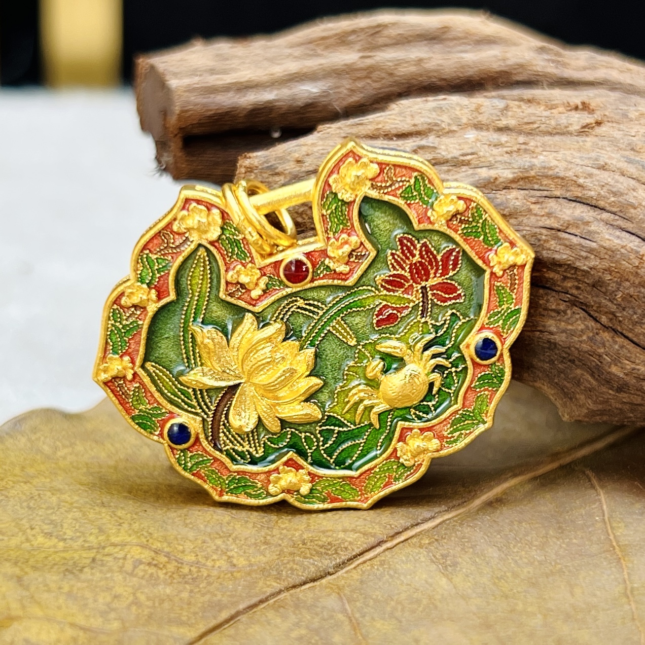 【螃蟹牌-吊坠】足金999【高温烧蓝】【黄金首饰】