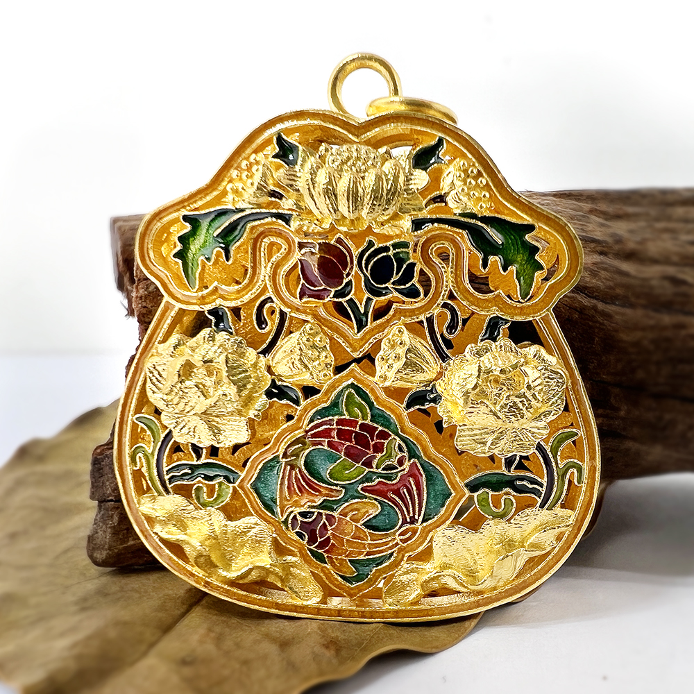 【满园花开凤凰香袋】足金999高温烧蓝【吊坠】【黄金首饰】