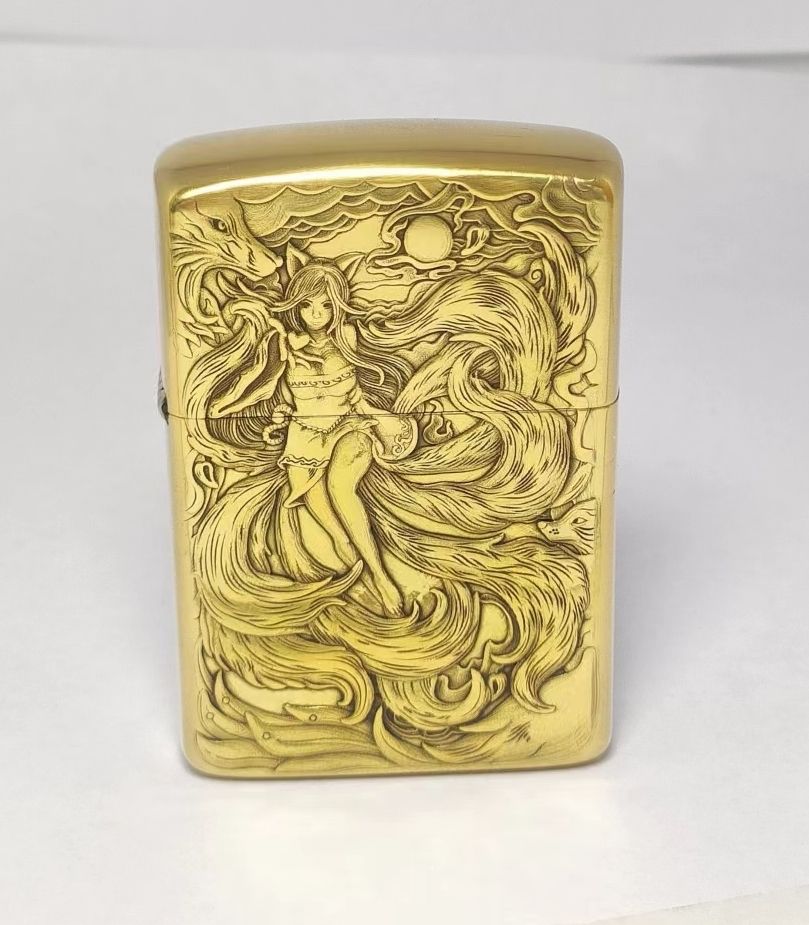 打火机902s浮雕【二代+三代九尾狐女】-纯铜煤油打火机