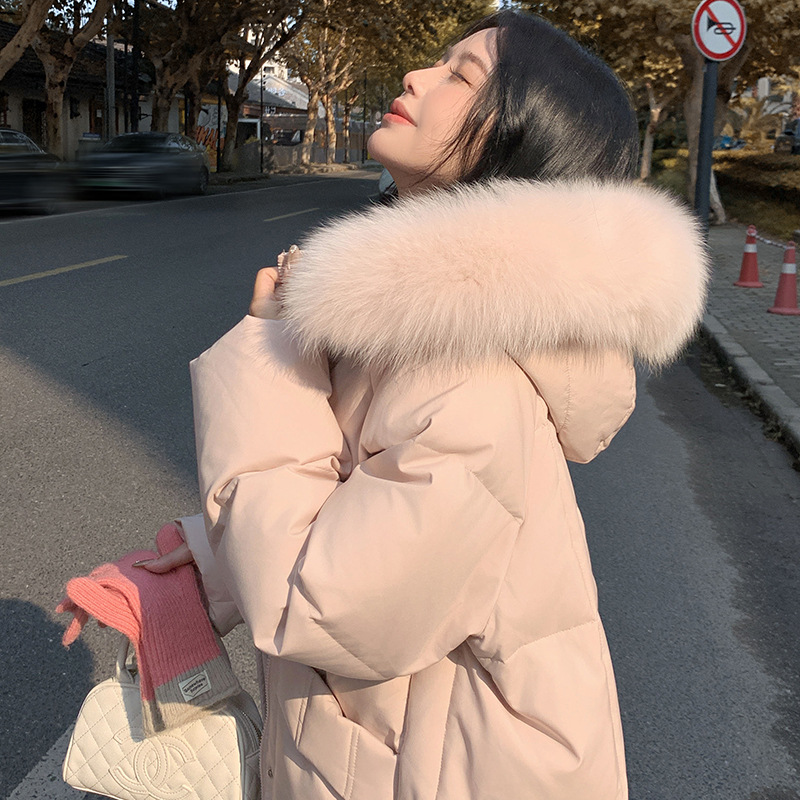 羽绒服女2024新款连帽大毛领韩版中长款过膝加厚保暖冬季羽绒服女