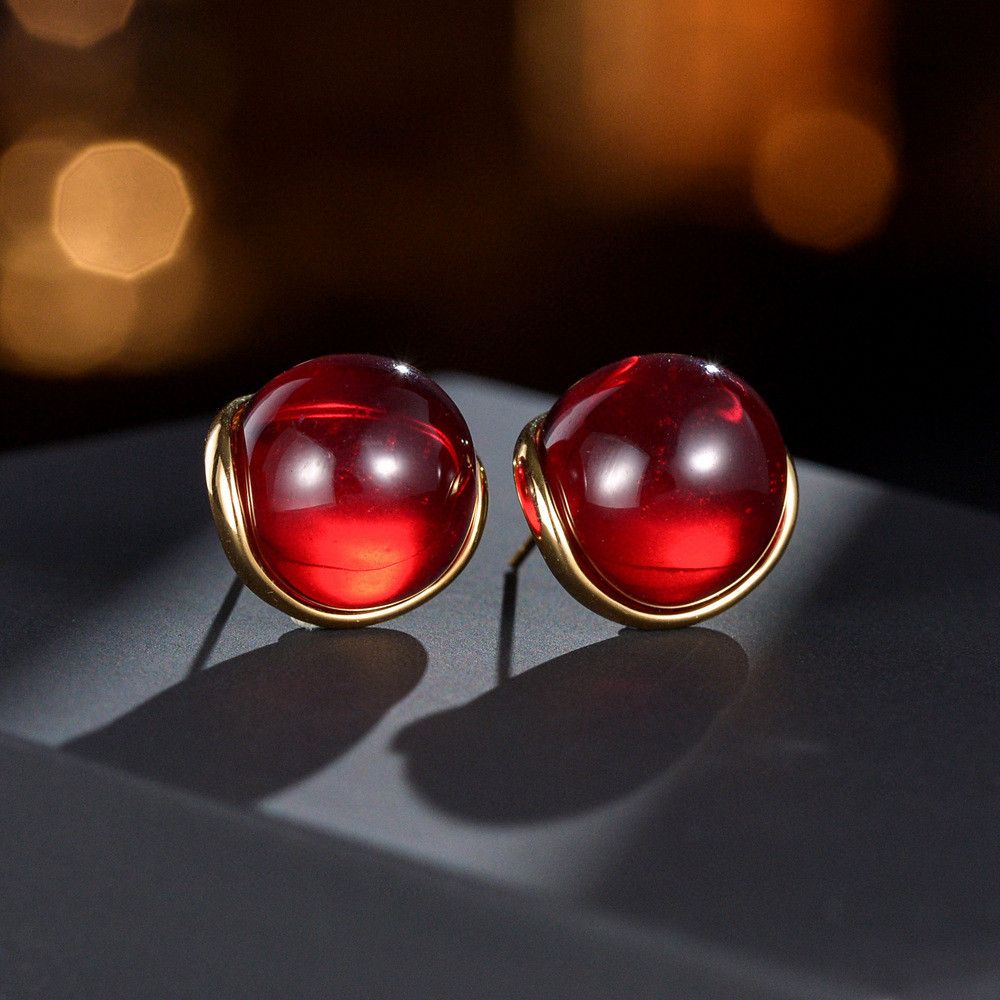 铜合金耳饰 《货号1692》 红色果冻耳环简约百搭时尚
