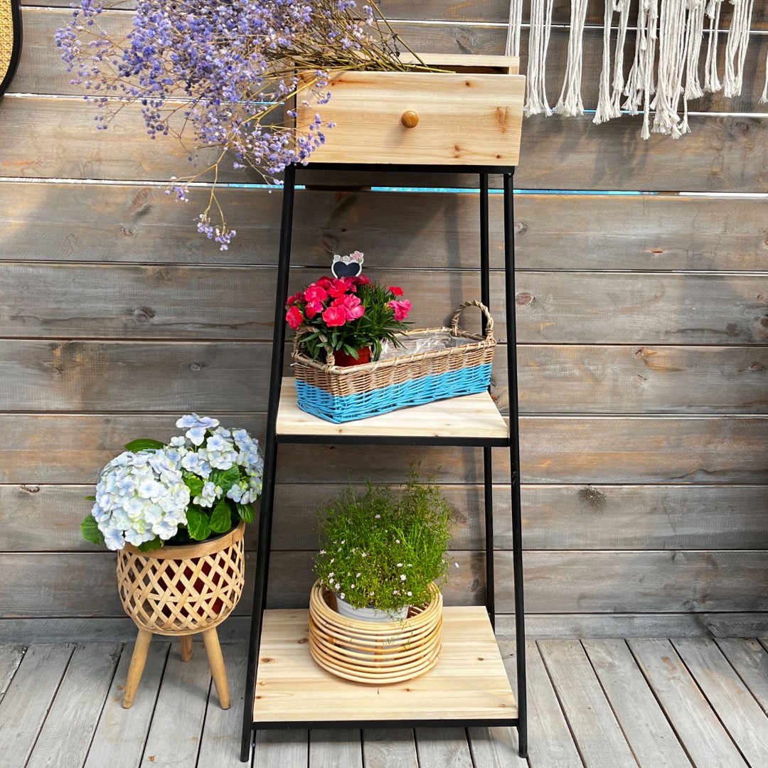 DY0209花架子置物装饰架实木松木多层阳台落地客厅多肉铁艺绿萝架