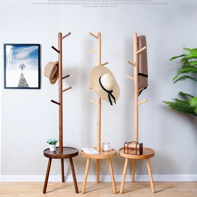 YJ北欧实木衣帽架原木简约落地款挂衣架