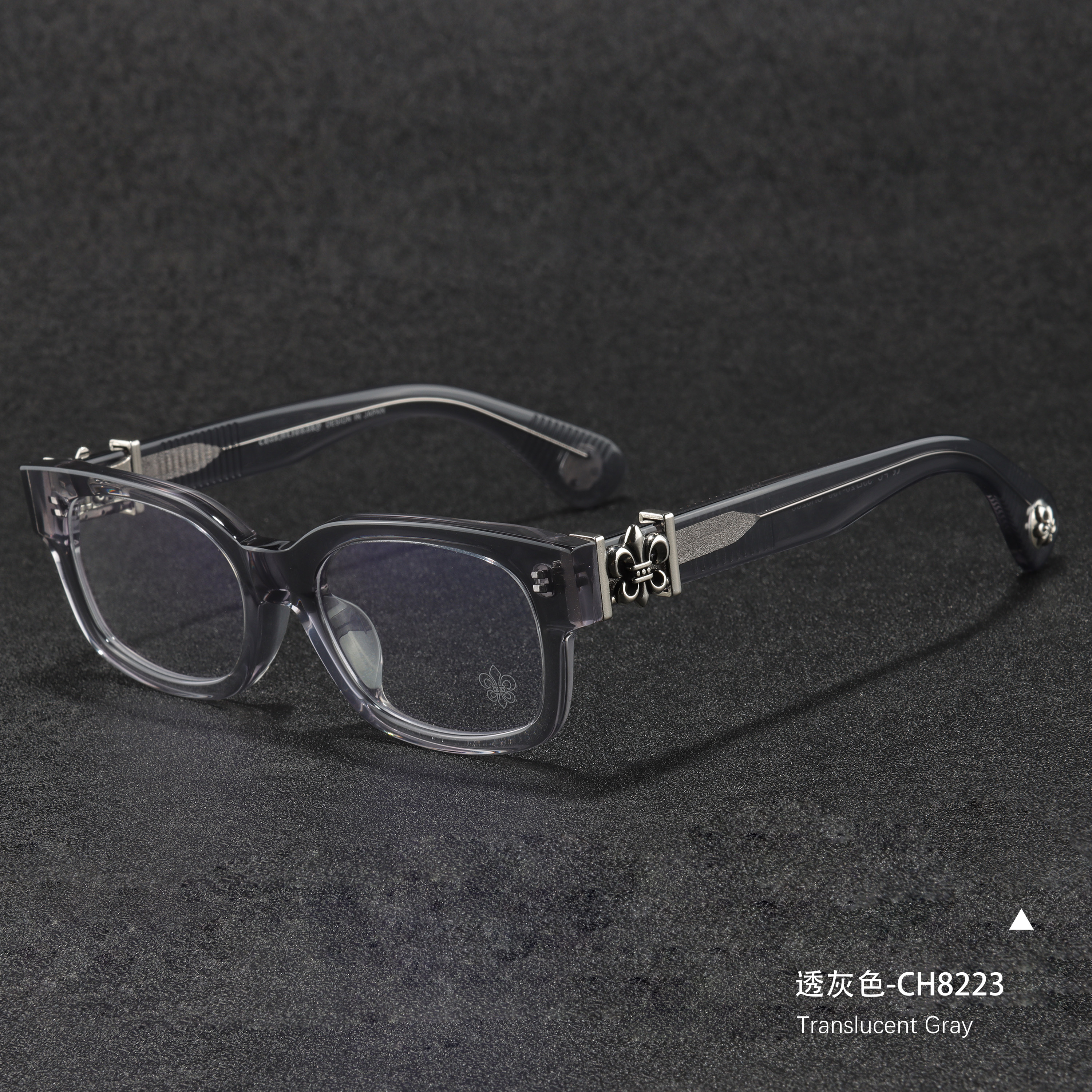 柯罗姆板材眼镜框复古重工鸢尾花配饰方框透灰色平光近视防蓝光镜