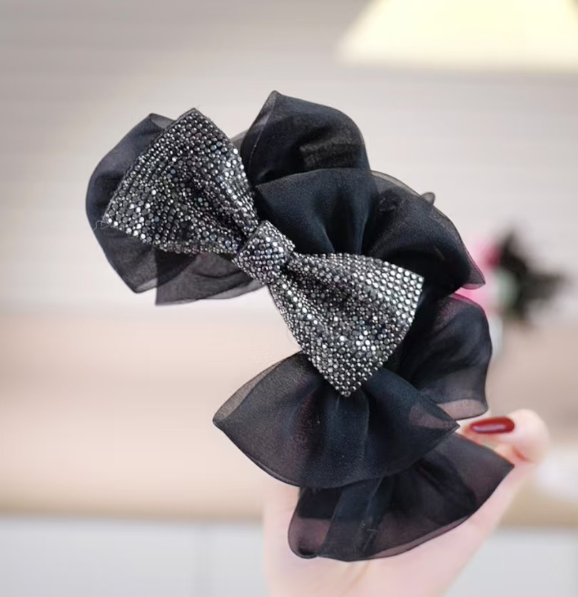 黑色水钻蝴蝶结盘发抓夹鲨鱼夹