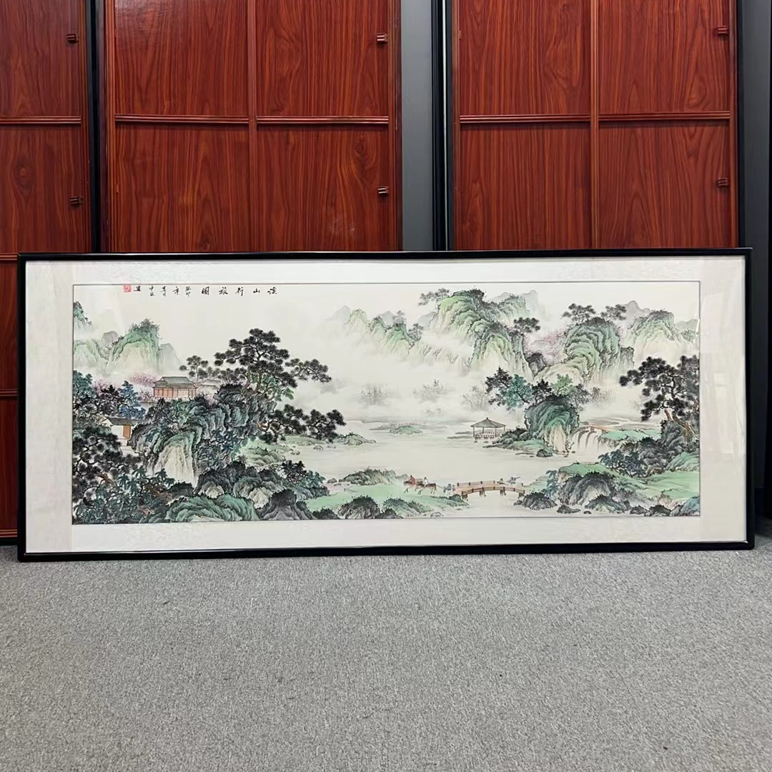 纯手绘-溪山行旅图168*62新中式国画挂画