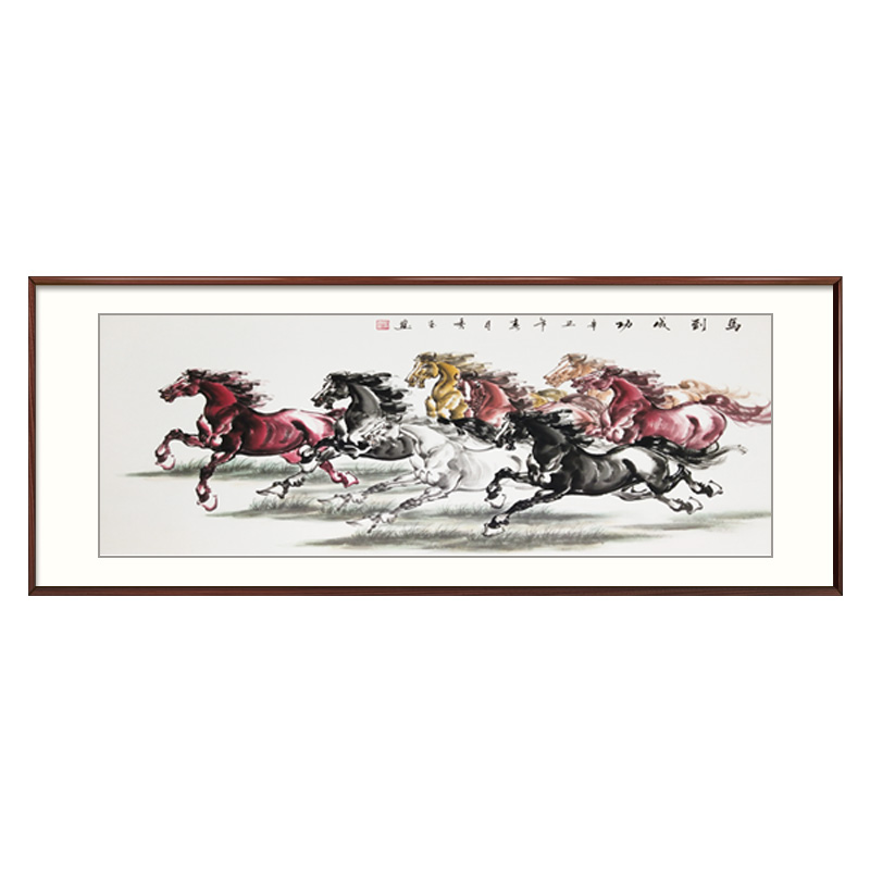 纯手绘-八骏图208*86新中式国画挂画