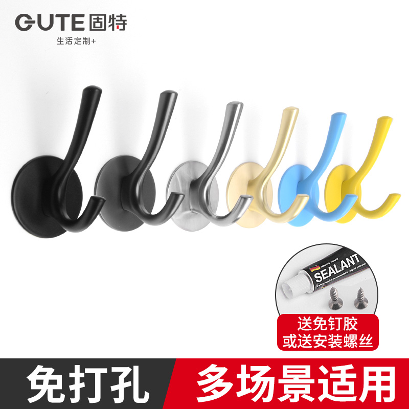 固特免打孔挂衣钩卫生间毛巾挂衣柜玄关墙壁衣服架衣帽钩黑色单钩