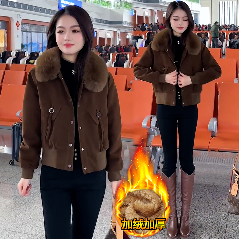 加绒加厚派克服2025年秋冬季流行新款小个子设计感棉服冬款外套