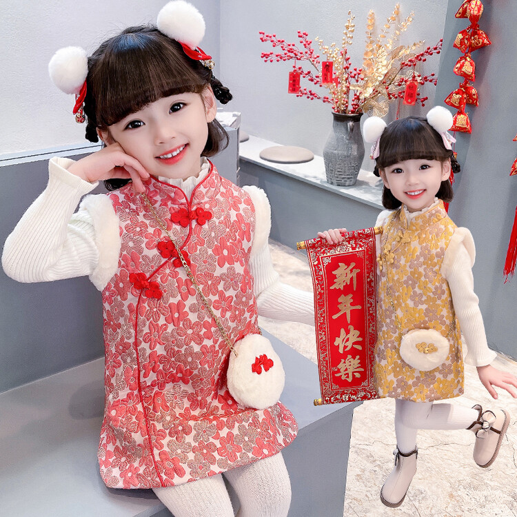 周岁礼服女宝宝中国风连衣裙秋冬女童旗袍儿童唐装裙婴幼儿拜年服