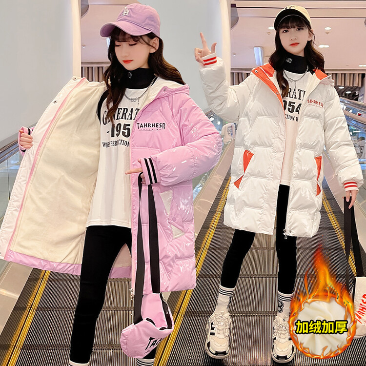 女童时尚棉服秋冬装2023新款儿童时尚中长款棉袄大童韩版洋气棉衣