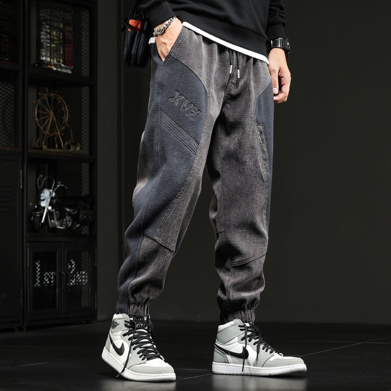 加厚灯芯绒裤子男秋冬款潮牌宽松大码束脚哈伦裤冬季加绒休闲长裤