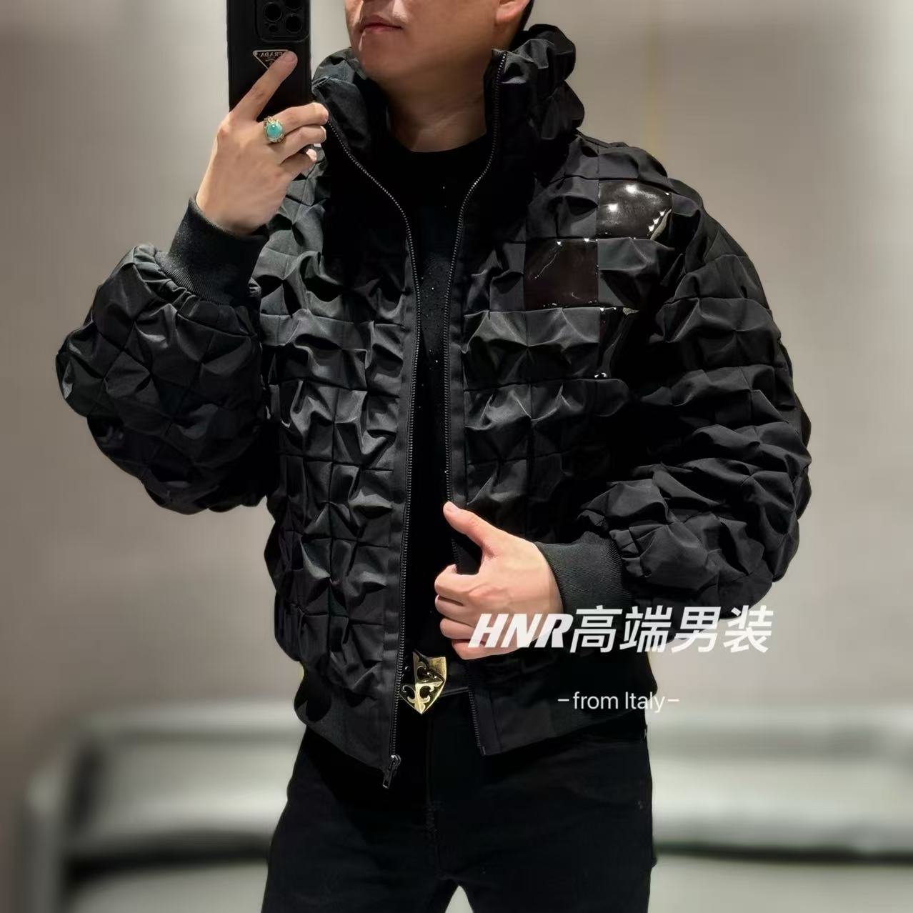 【5D榴莲机甲】鹅绒冬季新款拼接亮面图案气质时尚潮流羽绒服2432