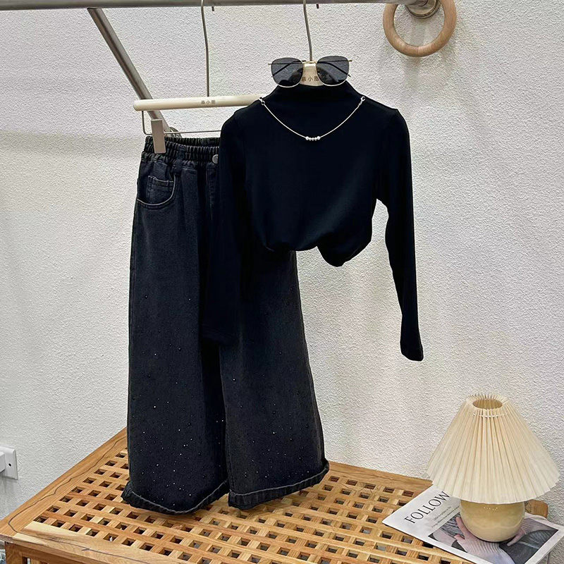 女童裤子套装春秋款外穿2025新款中大童秋季阔腿裤儿童洋气牛仔裤