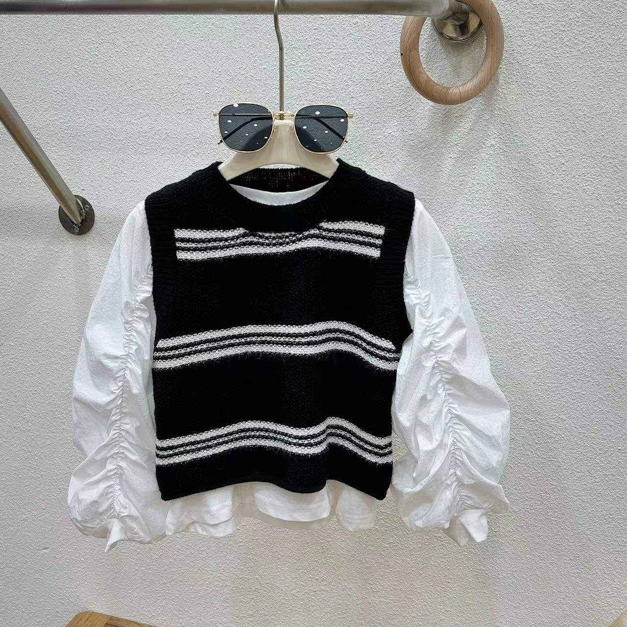 女童套装秋装2025新款儿童时髦洋气春秋款中女大童衬衫马甲两件套