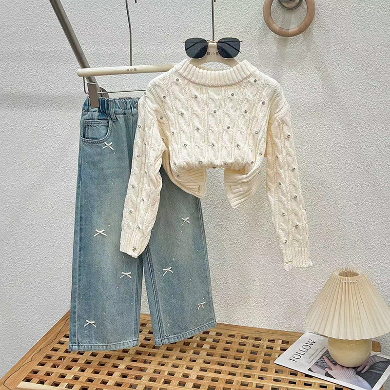女童牛仔裤春秋2025新款童装儿童裤子套装女孩大童秋装直筒阔腿裤