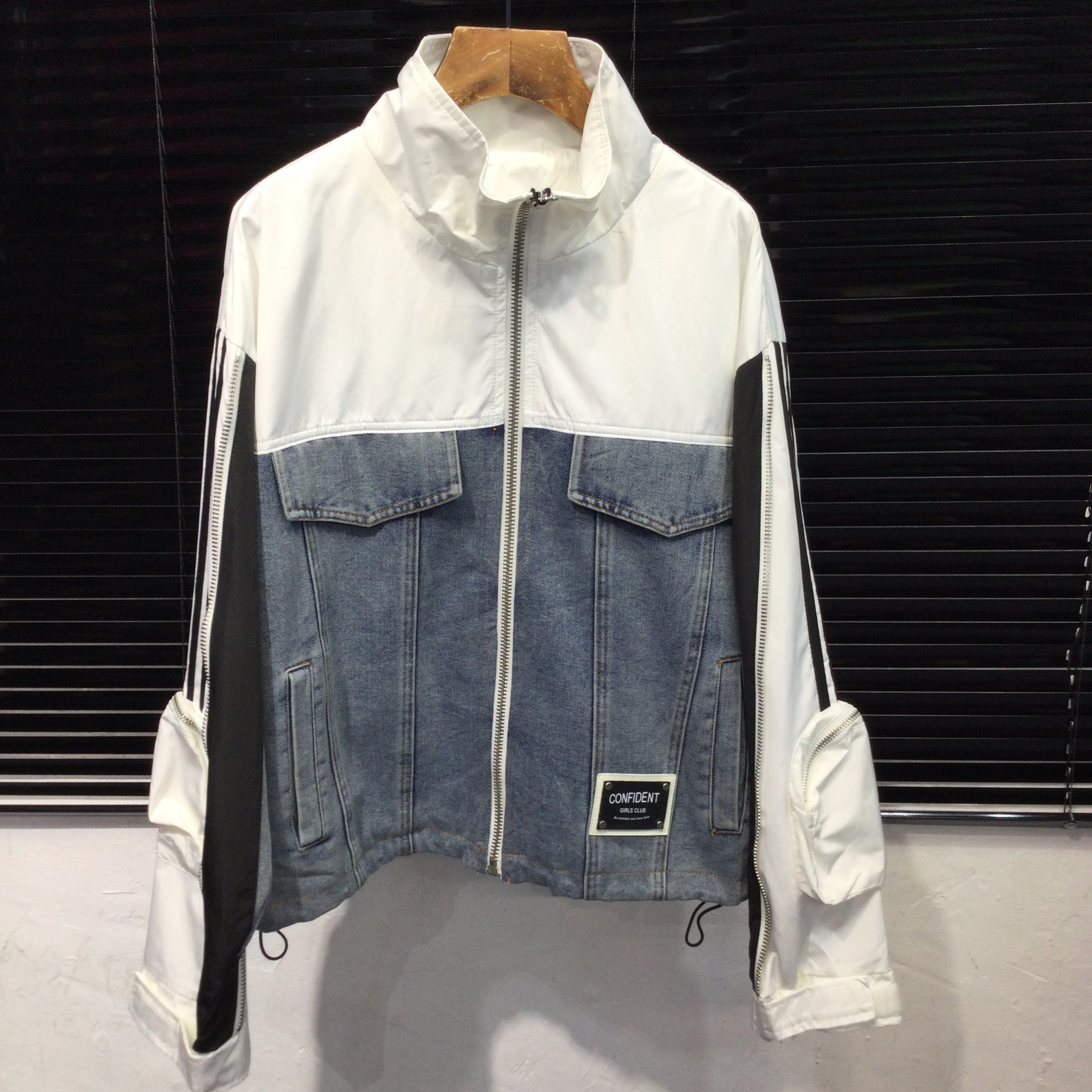 欧货2024新款时尚休闲拼接款袖子拉链牛仔外套