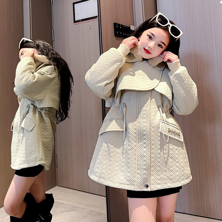 女童加绒派克服外套秋冬款2023新款儿童装冬装冬季保暖免潮流外套