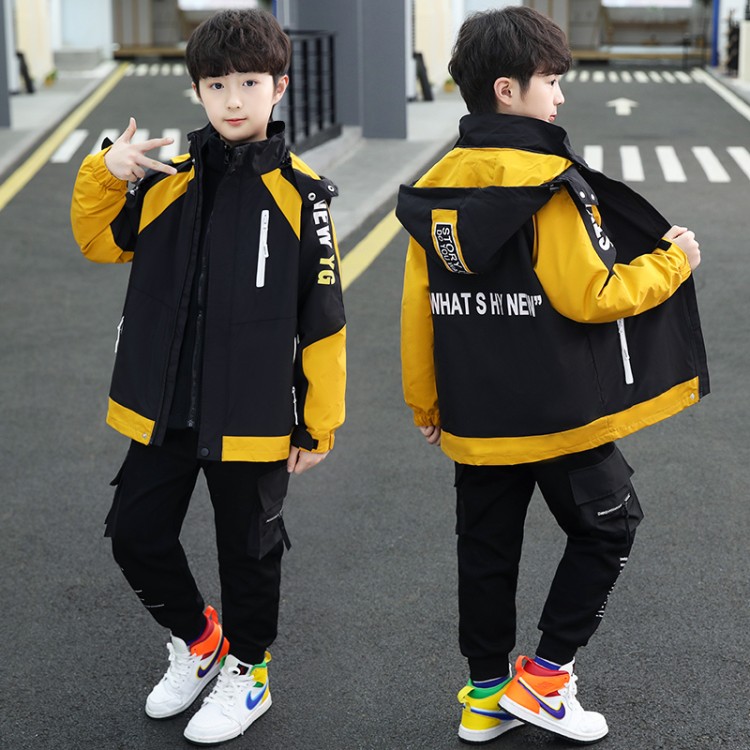 男童夹棉外套春秋冬款2023新款中大儿童装冬季冲锋衣三合一可拆卸