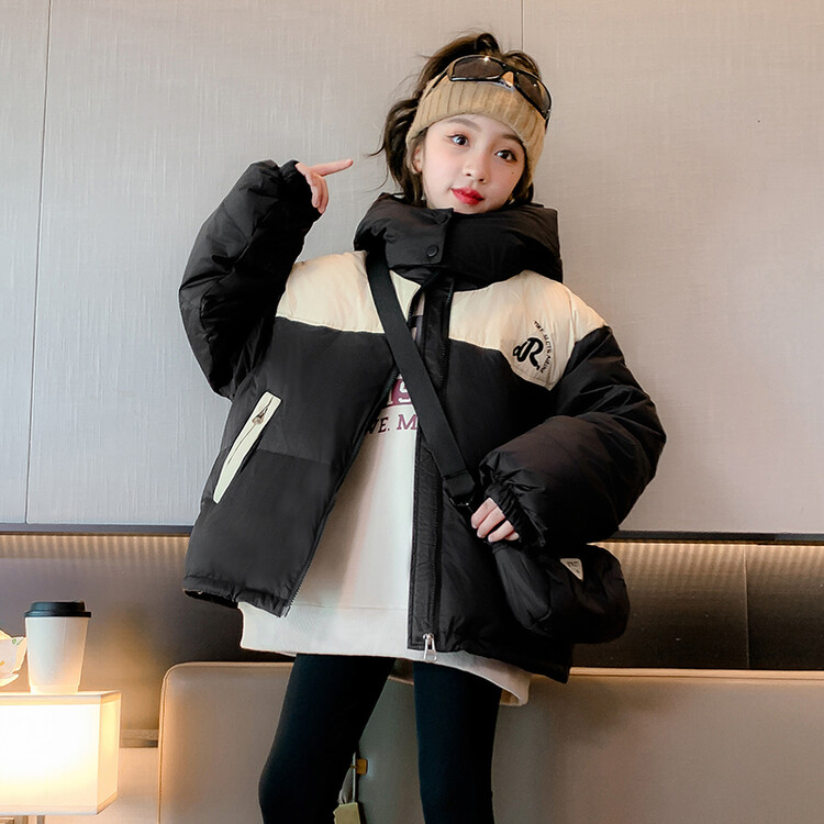 女童冬季拼色保暖棉服2023冬款加厚韩版连帽女孩儿童外套棉服潮