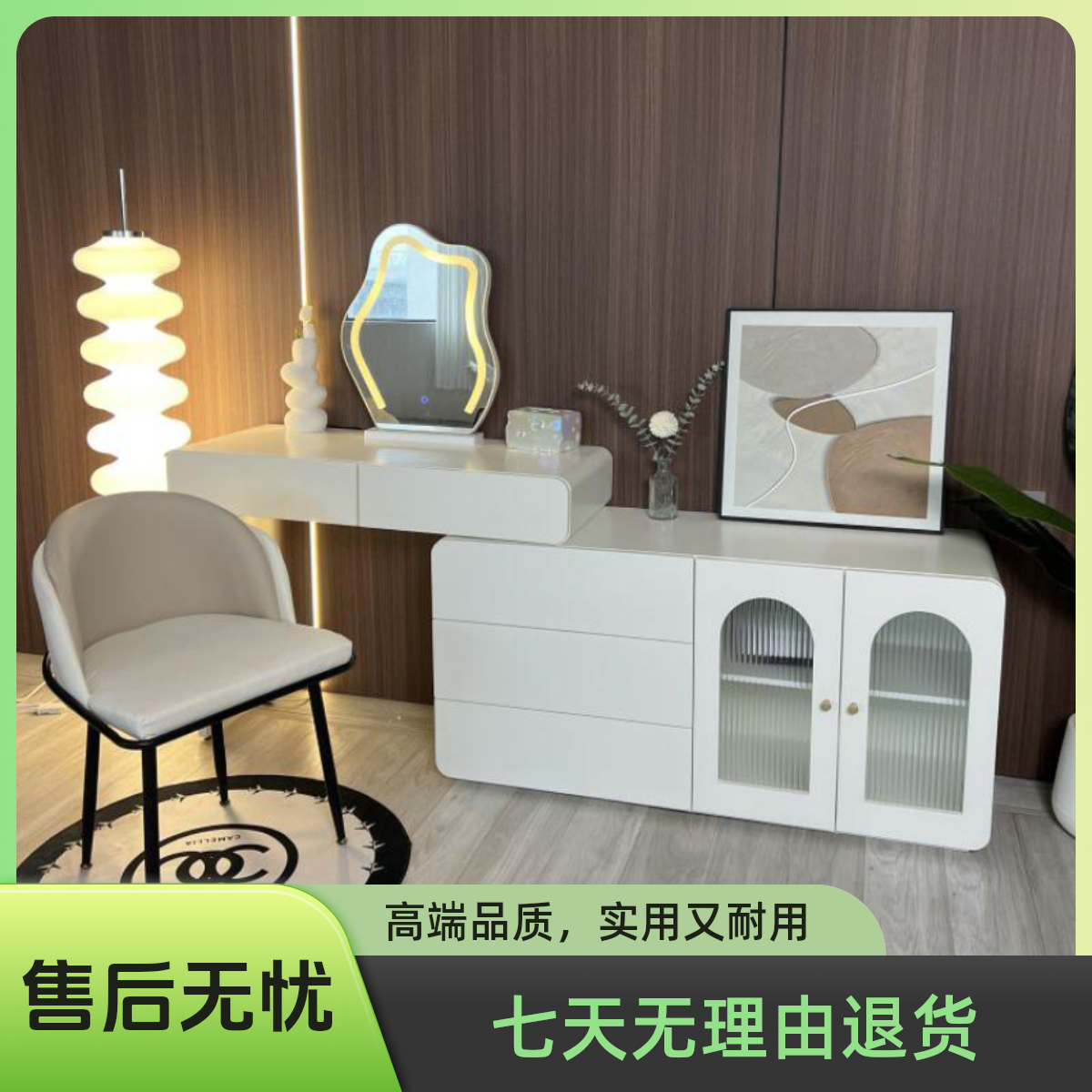 实木烤漆新款梳妆台卧室轻奢简约现代奶油风化妆桌斗柜子书桌一体