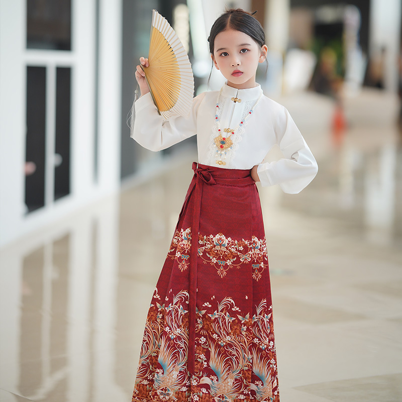 巴拉巴拉恩2023新款马面裙女童中国风冬款古装改良唐装儿童汉服女