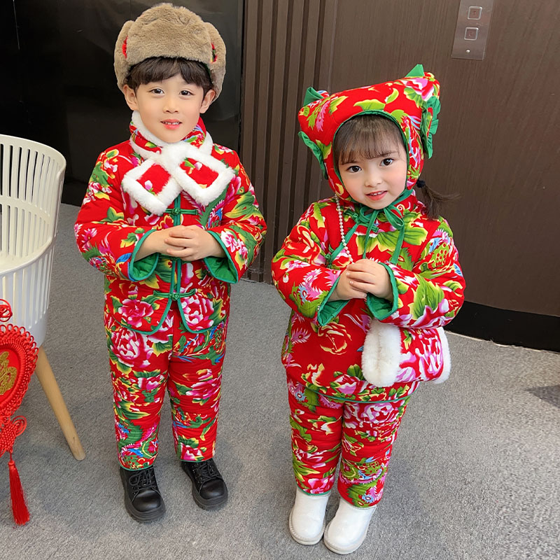 巴拉巴拉恩东北大花棉袄儿童宝宝冬季棉服套装小孩女童拜年衣服过