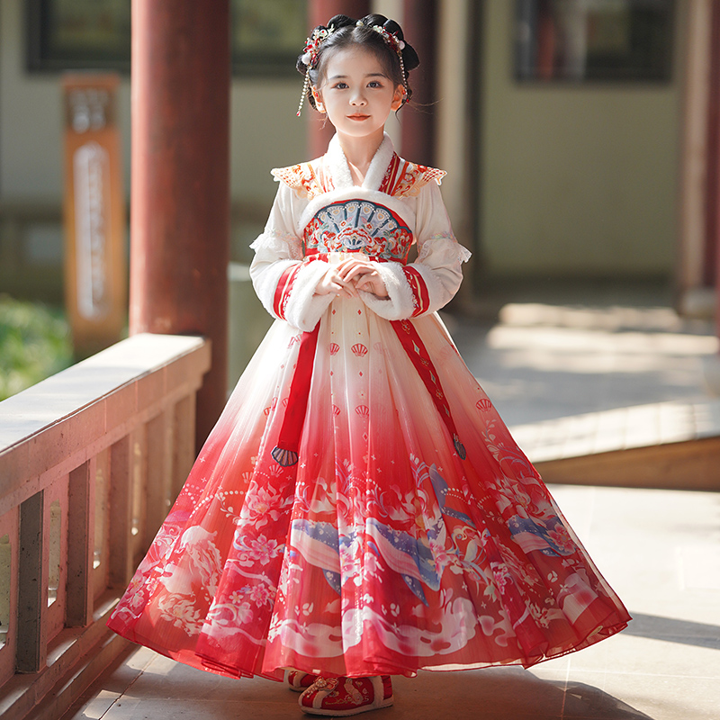 巴拉巴拉恩汉服女童冬款中国风古装冬季拜年服唐装2023新款女孩儿