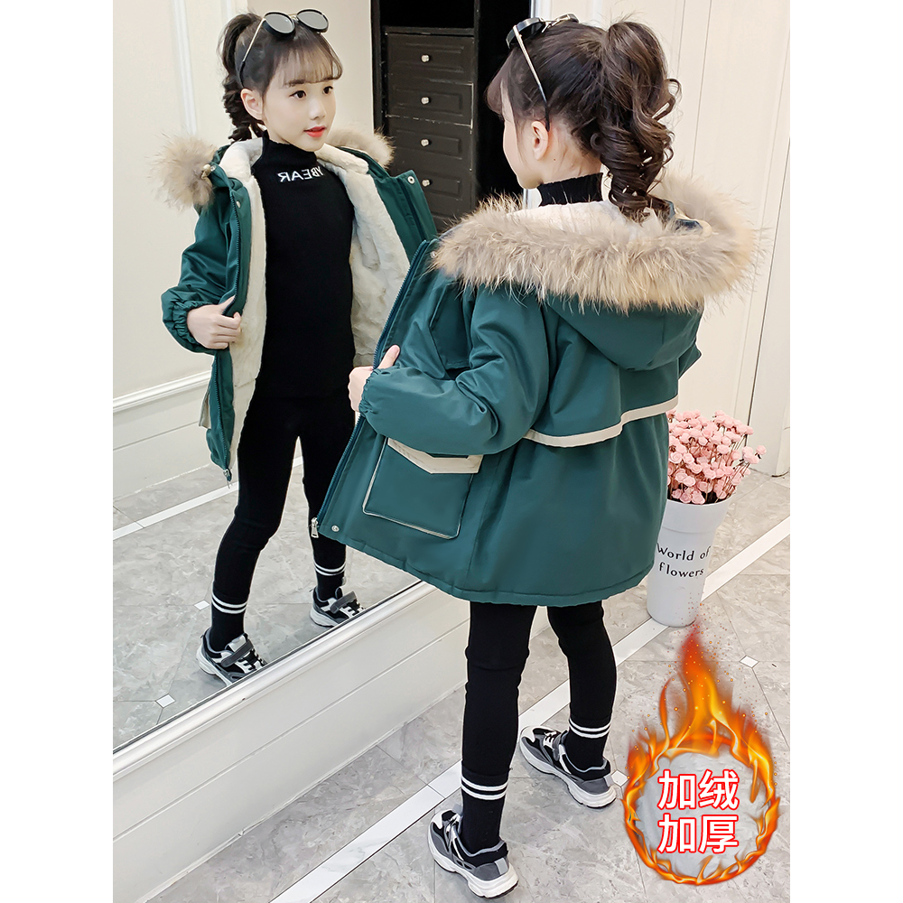 巴拉巴拉恩女童棉服2023冬装新款6小女孩7加绒派克服儿童装加厚棉