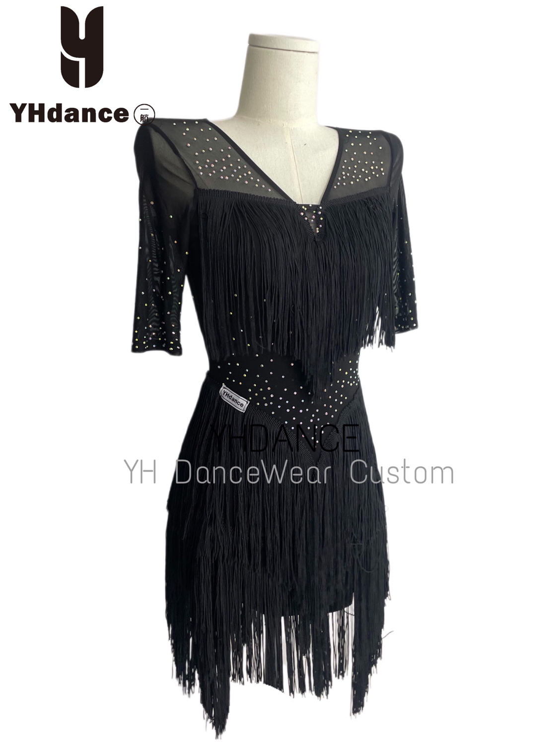 拉丁舞流苏连体裙全钻赛服Q101