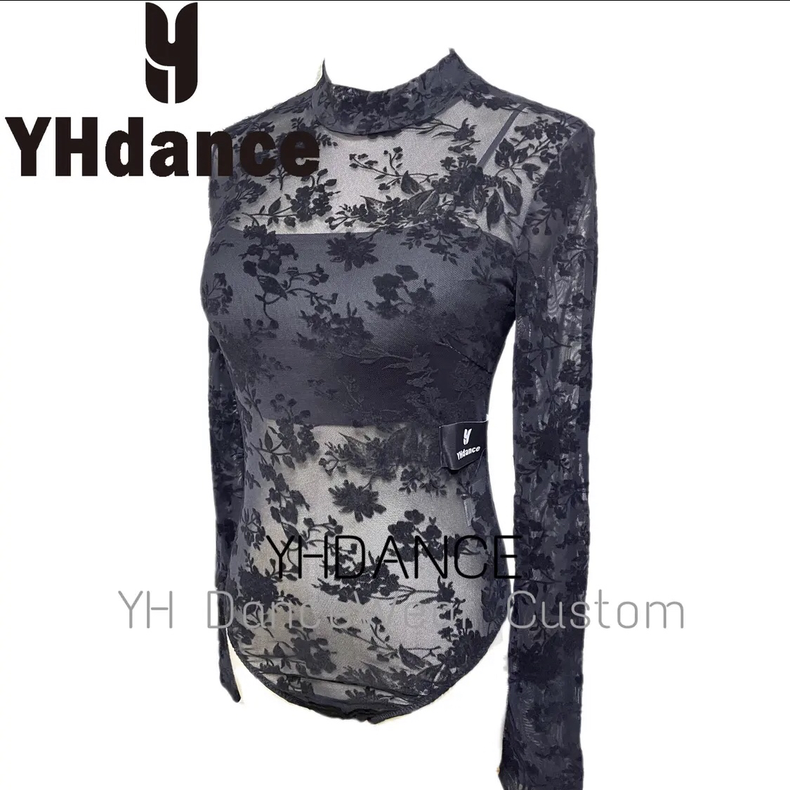 YHDANCE拉丁舞摩登舞植绒印花连体长袖上衣C64