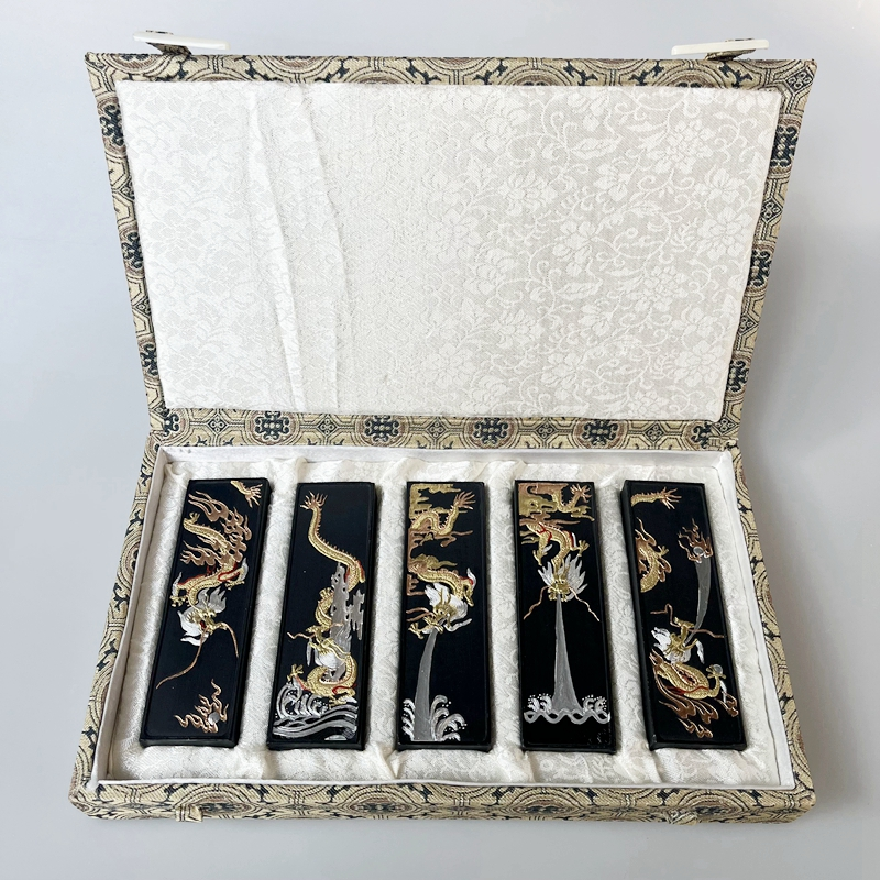 老字号胡开文棚顶松烟墨块墨条书画礼品收藏墨 五龙图套墨