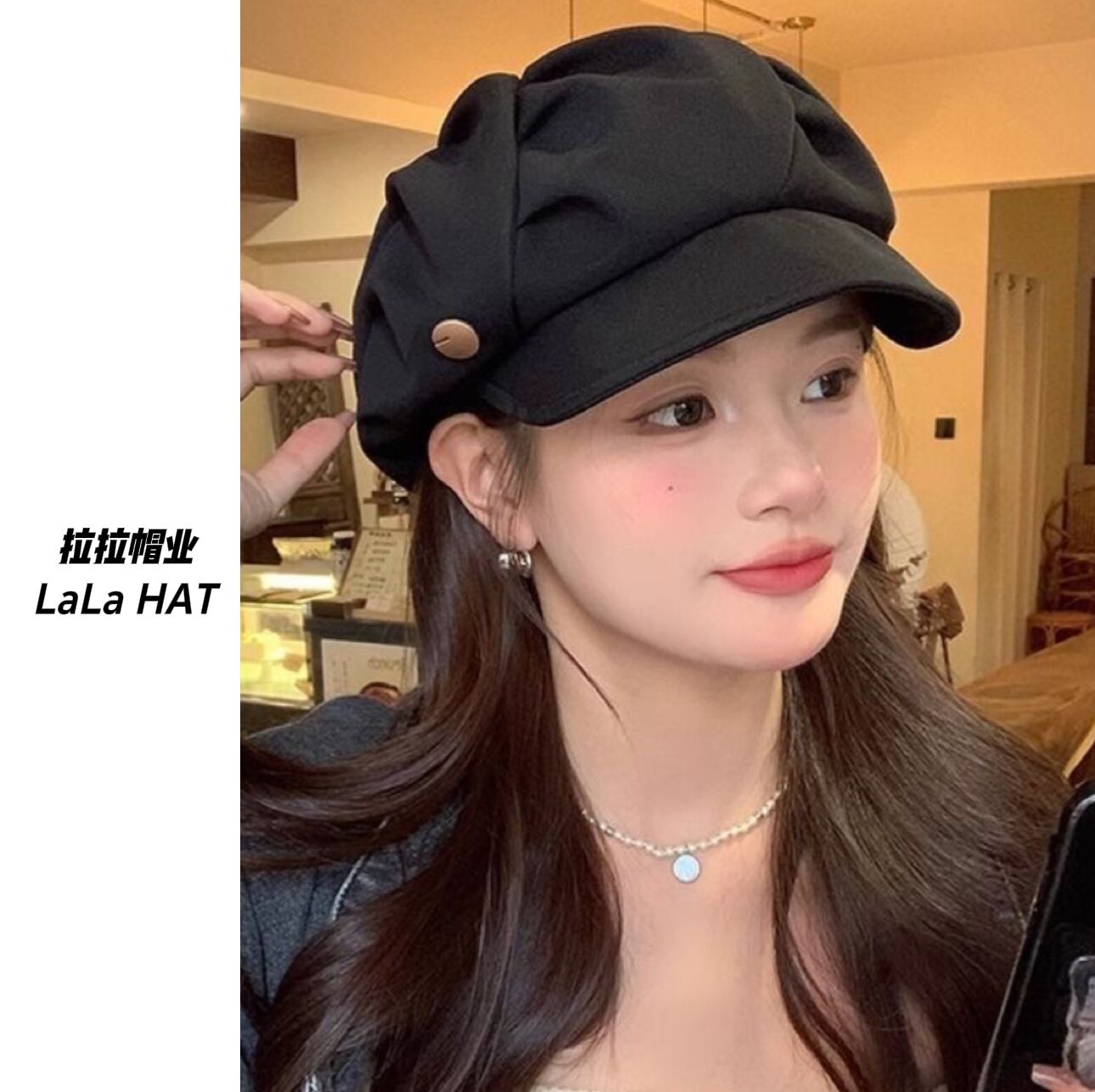 褶皱云朵帽女韩版八角帽大头围显脸小时尚小众贝雷帽韩版
