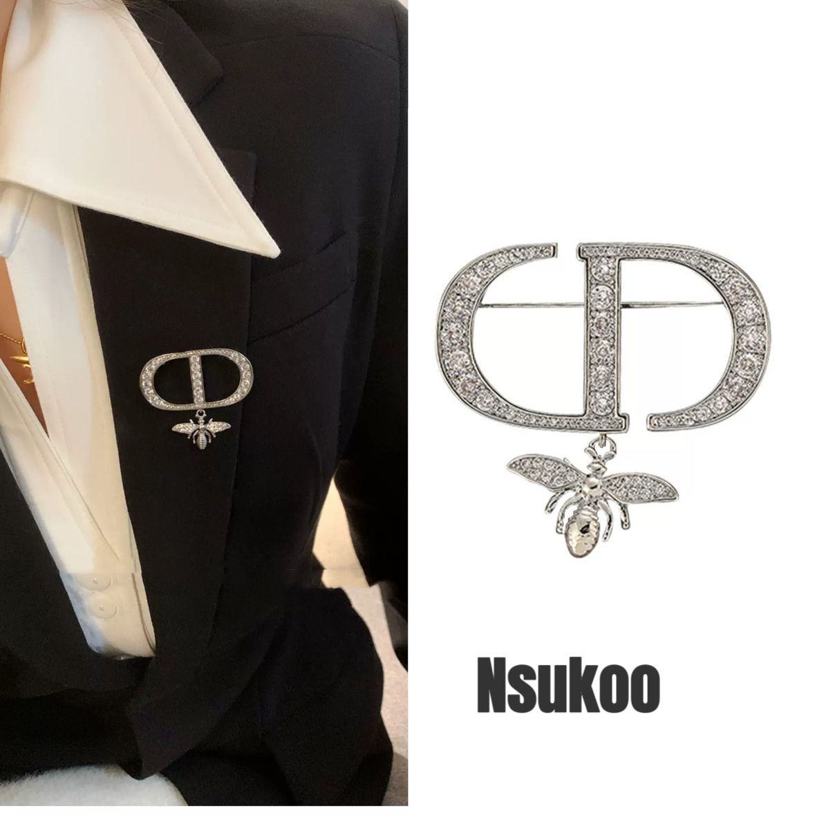 铜合金合成锆石胸针 Y0015 字母猪鼻子蜜蜂胸针