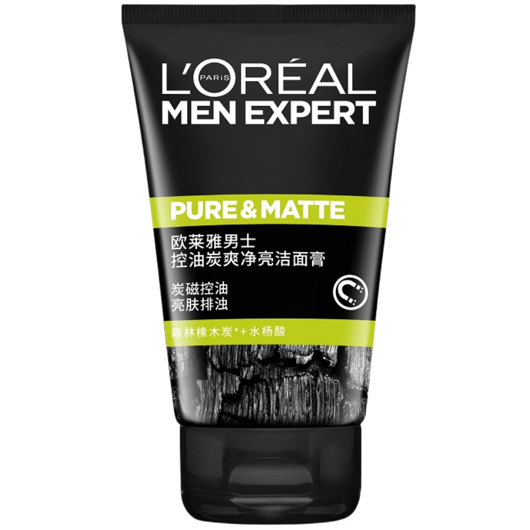欧莱雅男士控油炭爽净亮洁面膏洗面奶100ml/支