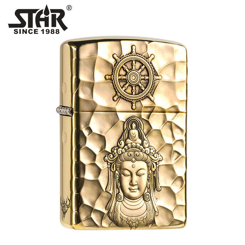 STAR恒星二代801—原铜蚊版浮雕观心防风款打火机经典男士送礼品
