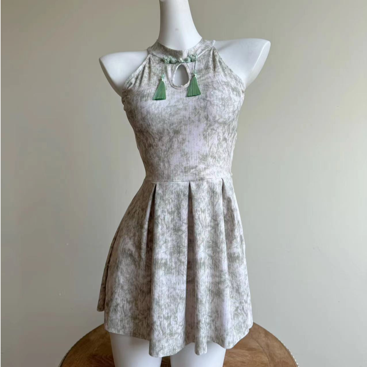 2024新款新中式国风连体裙式泳衣保守显瘦遮肚温泉度假游泳衣4213