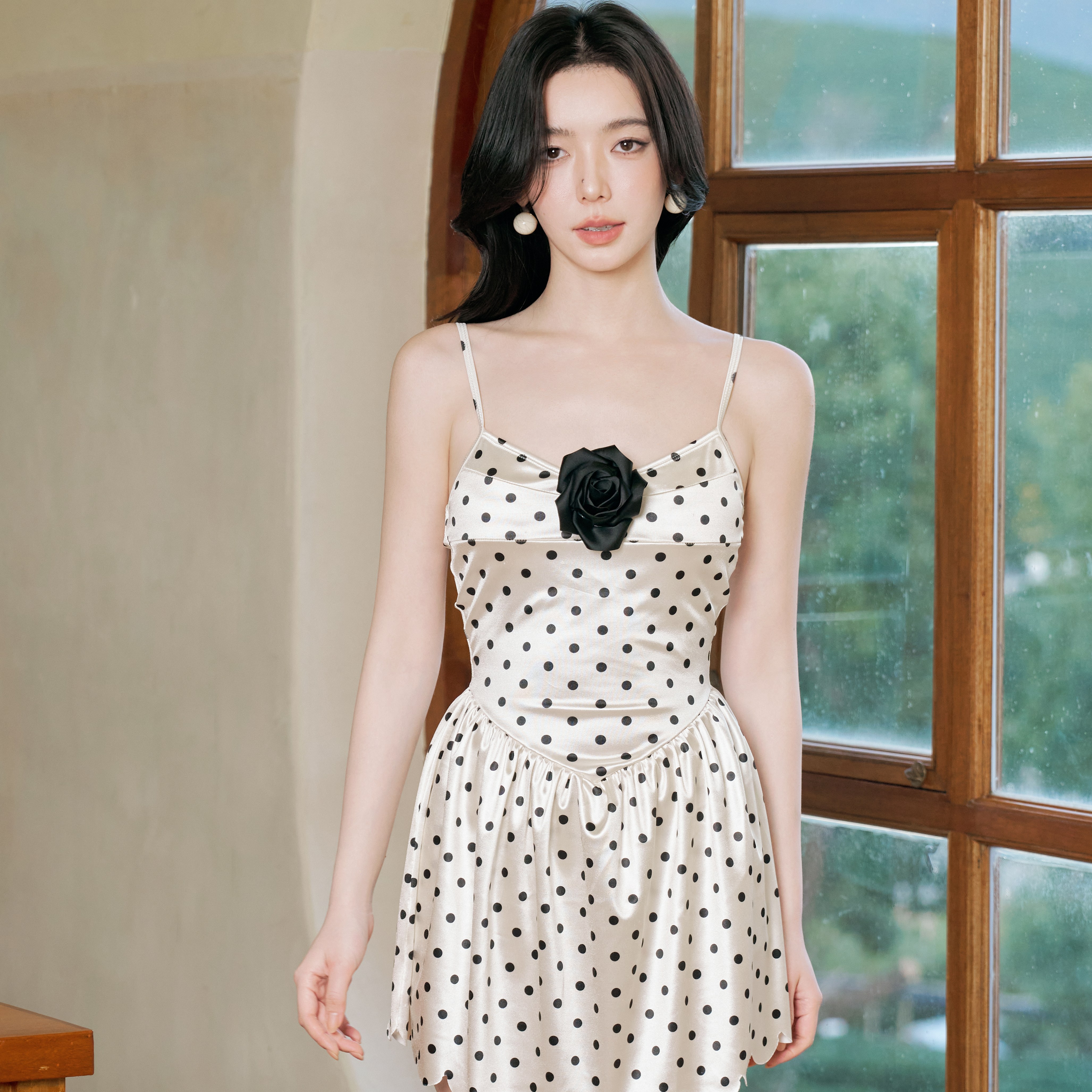 【赫本】波点性感裙式泳衣两件套保守显瘦遮肉度假泳衣4205黑色女装