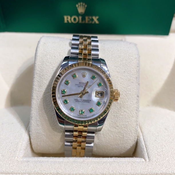 95新 Rolex/劳力士 劳力士179173/26盘/绿钻刻度/银白贝母盘