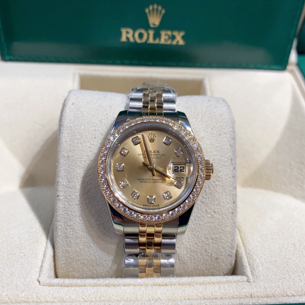 95新 Rolex/劳力士 日志179383/26盘/内外原钻/香槟金盘/自动机械