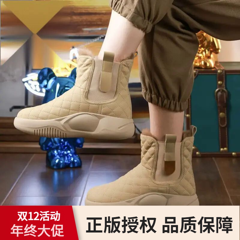 红蜻蜓牌季休闲百搭雪地靴女冬季加绒加厚保暖大棉鞋厚底防滑短靴