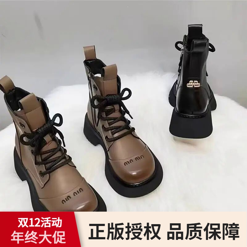 红蜻蜓牌英伦风2023年新款秋冬季爆款松糕短筒女靴加绒厚底短靴子