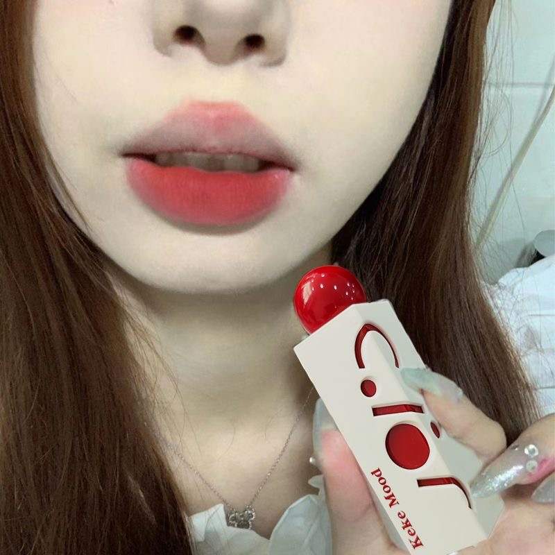 纯欲氛围感~三角唇泥唇釉丝绒雾面哑光显白不沾杯学生平价口红女